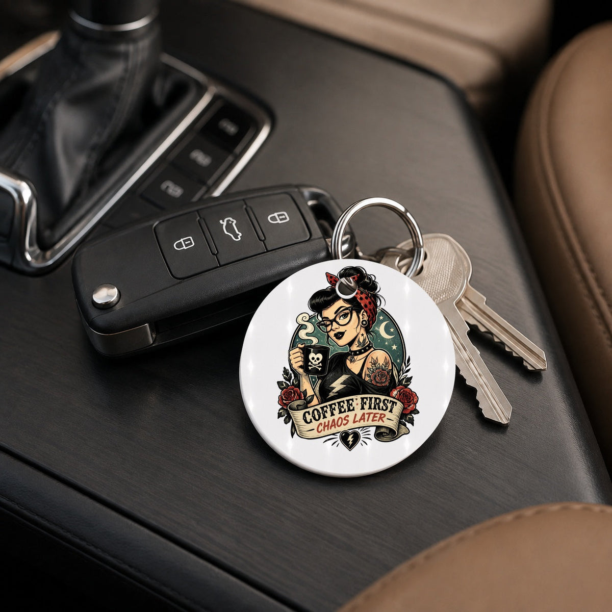 Coffee First Chaos Later - Keychain in white