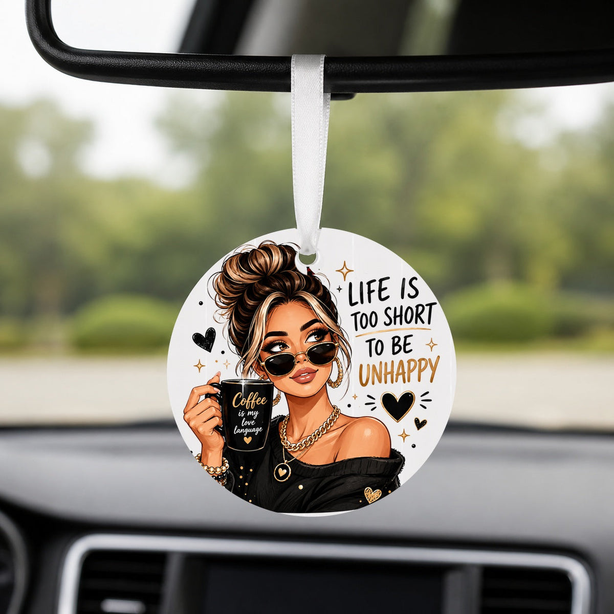 Coffee Is My Love Language - Round Car Charm in white