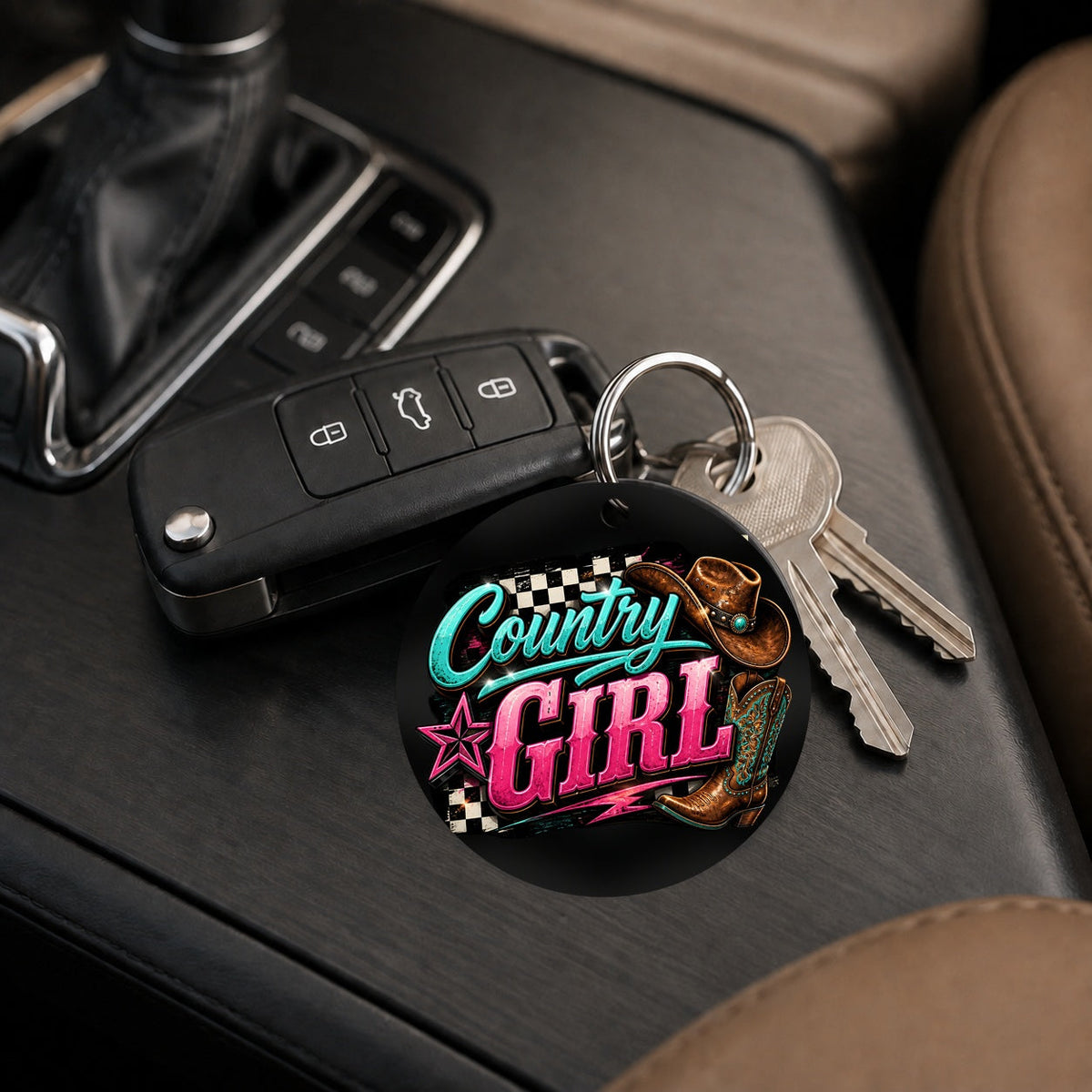 Country Girl Checkers - Keychain in black