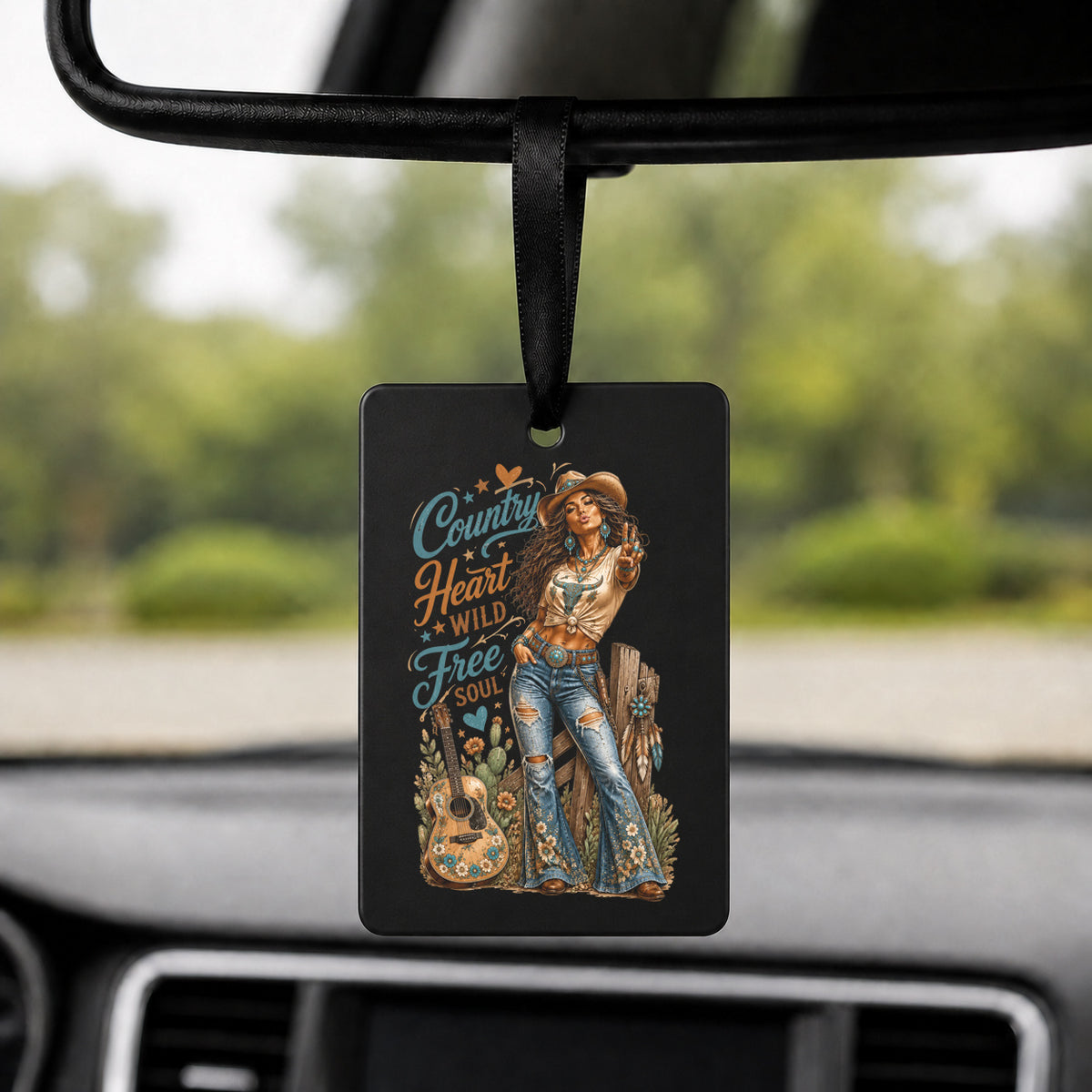 Country Heart Free Soul - Rectangle Car Charm in black