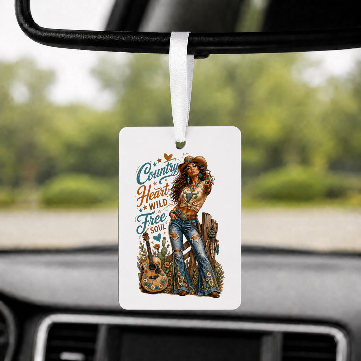 Country Heart Free Soul - Rectangle Car Charm in white