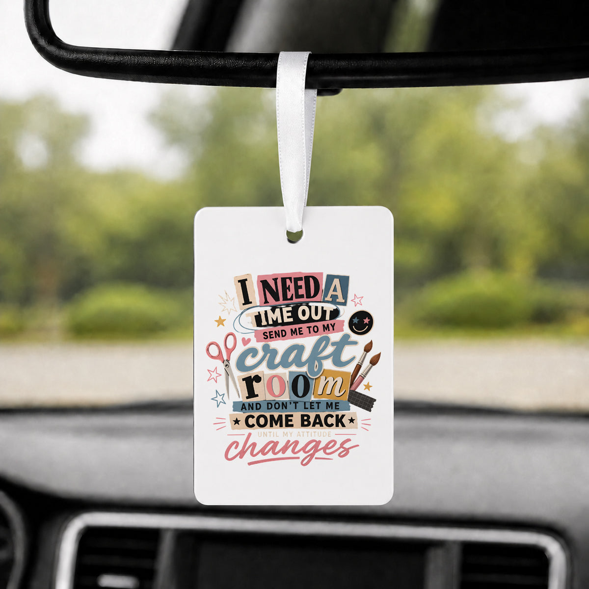 Craft Room Time Out - Rectangle Car Charm in white