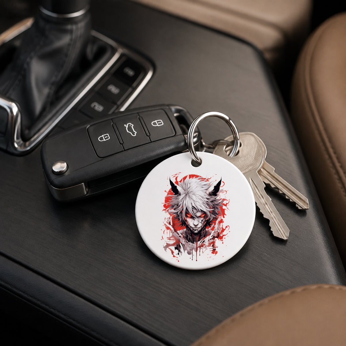 Crimson Horns Anime Demon - Keychain in white