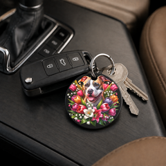 Dachshund With Tulips - Keychain in black