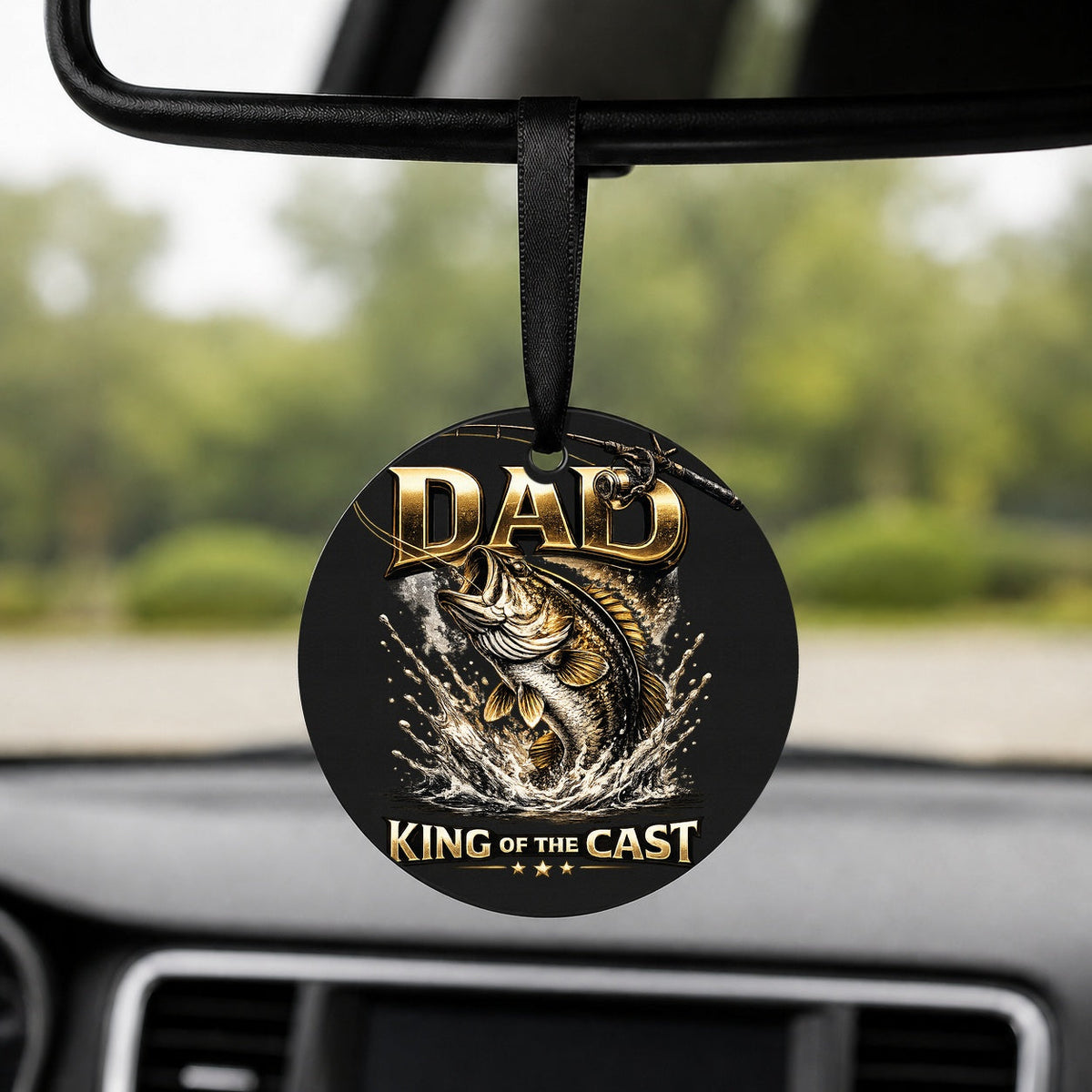 Dad King of the Cast - Round Car Charm in black