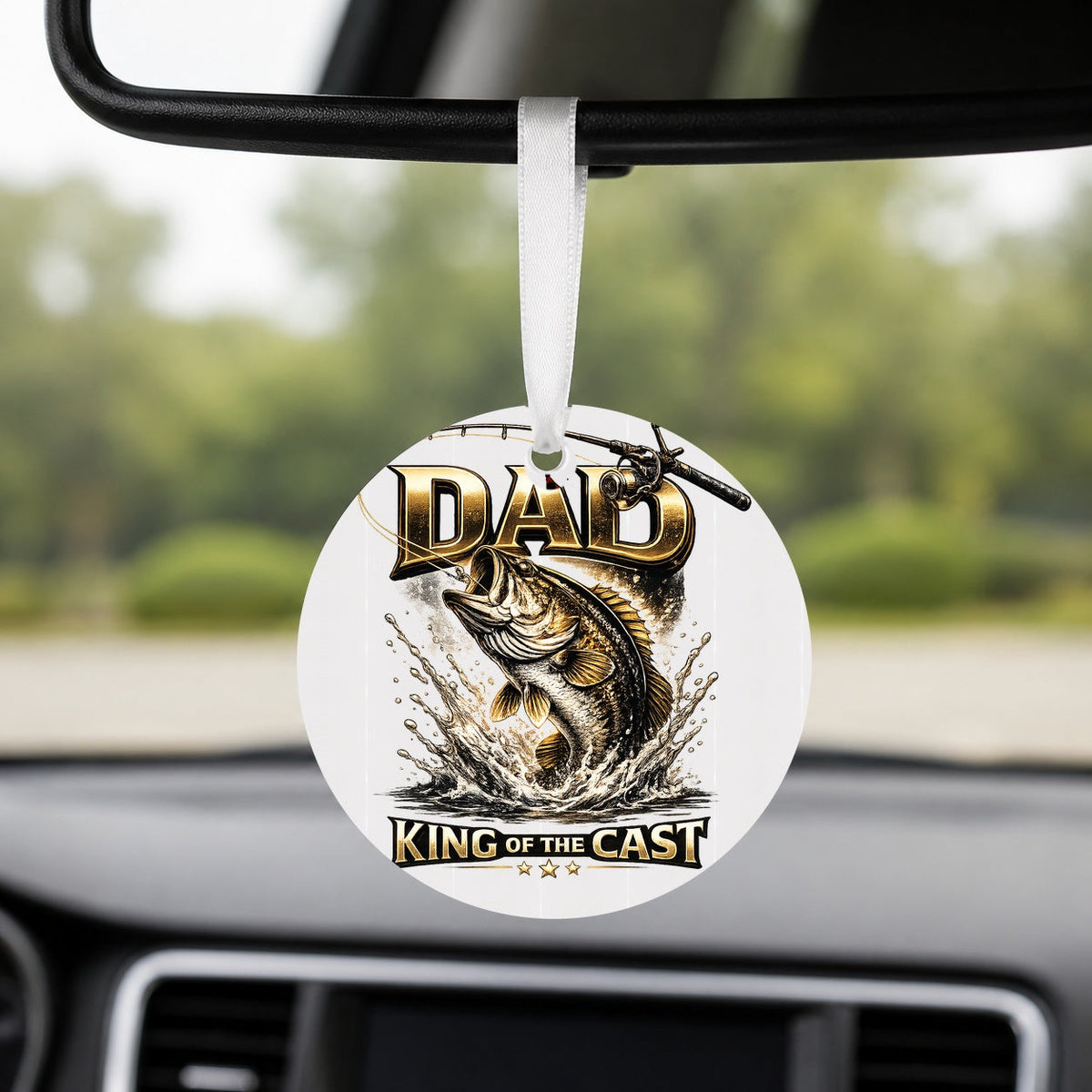 Dad King of the Cast - Round Car Charm in white