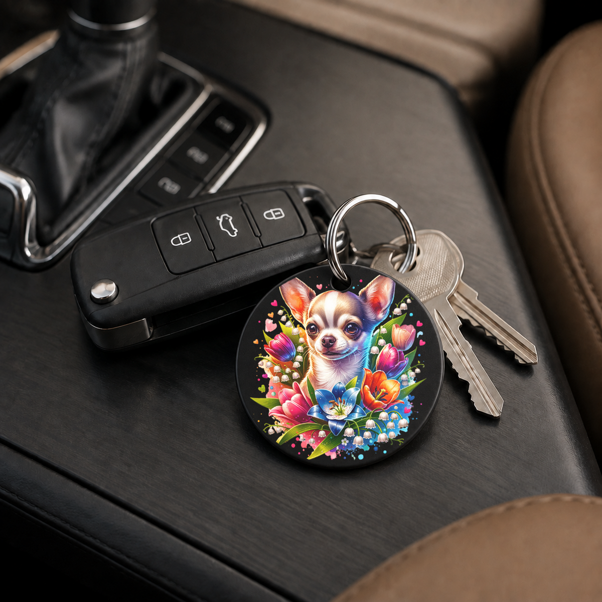 Dalmatian With Tulips - Keychain in black