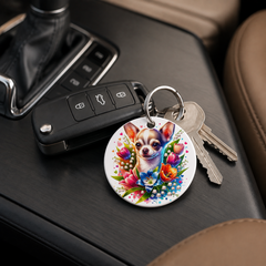 Dalmatian With Tulips - Keychain in white