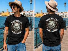 Dire Wolves Are Coming - Men's T-Shirt in black, showing alternative front or back print placement
