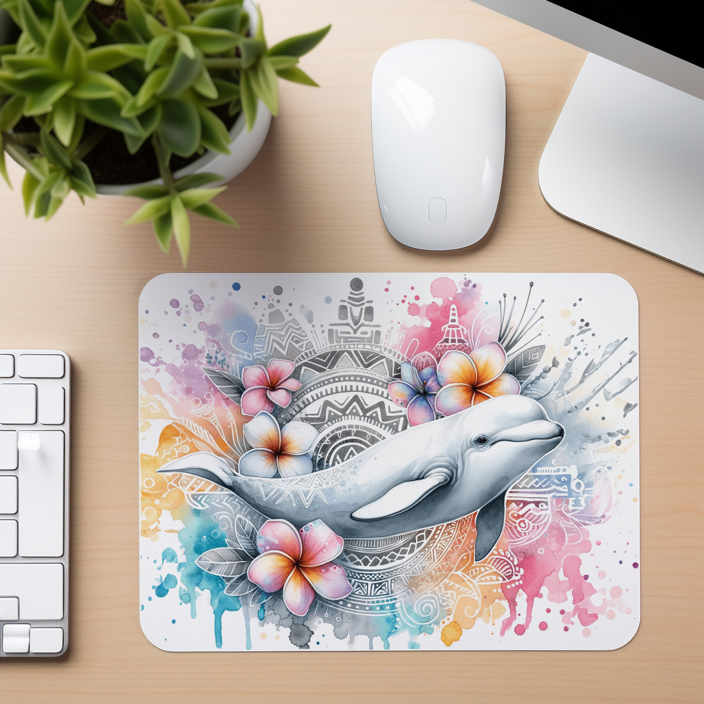 Dolphin Tribal Floral - Mouse Pad