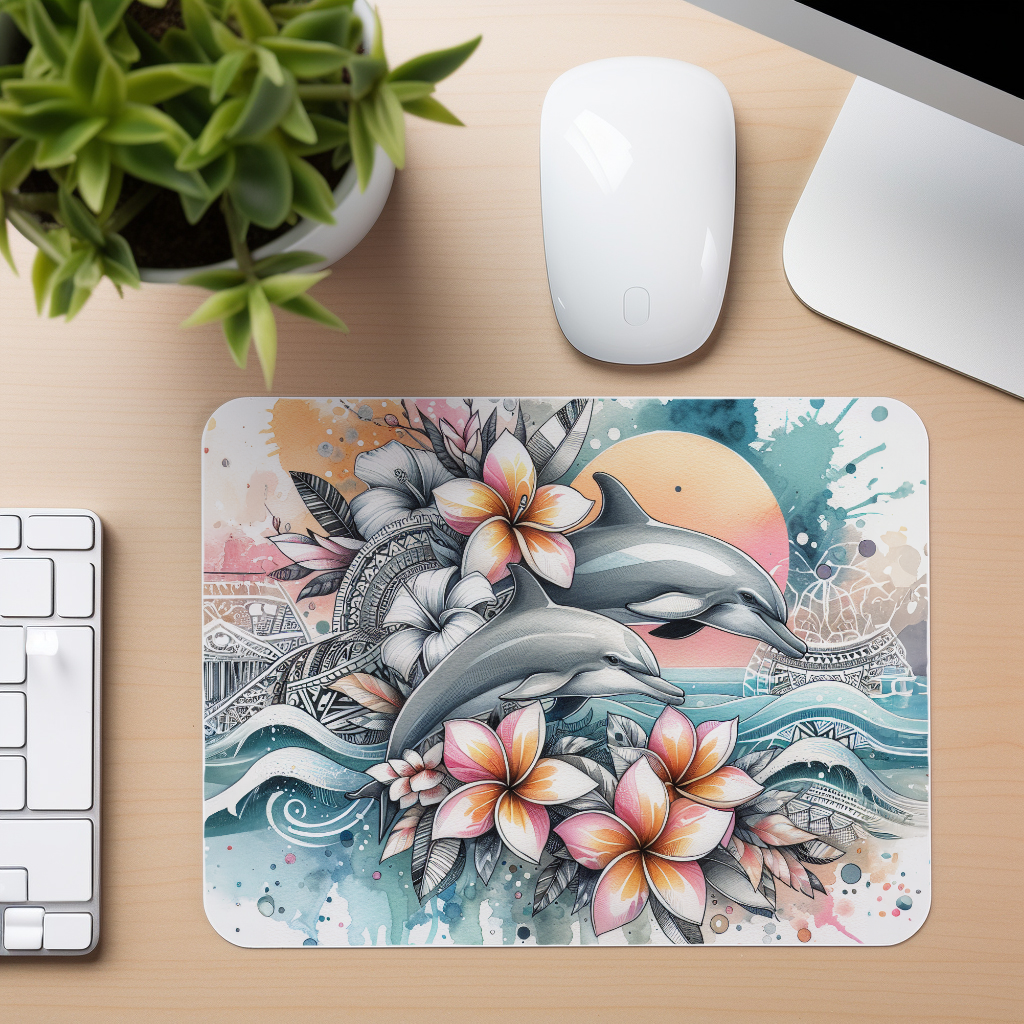 Dolphins Plumeria Sunset - Mouse Pad