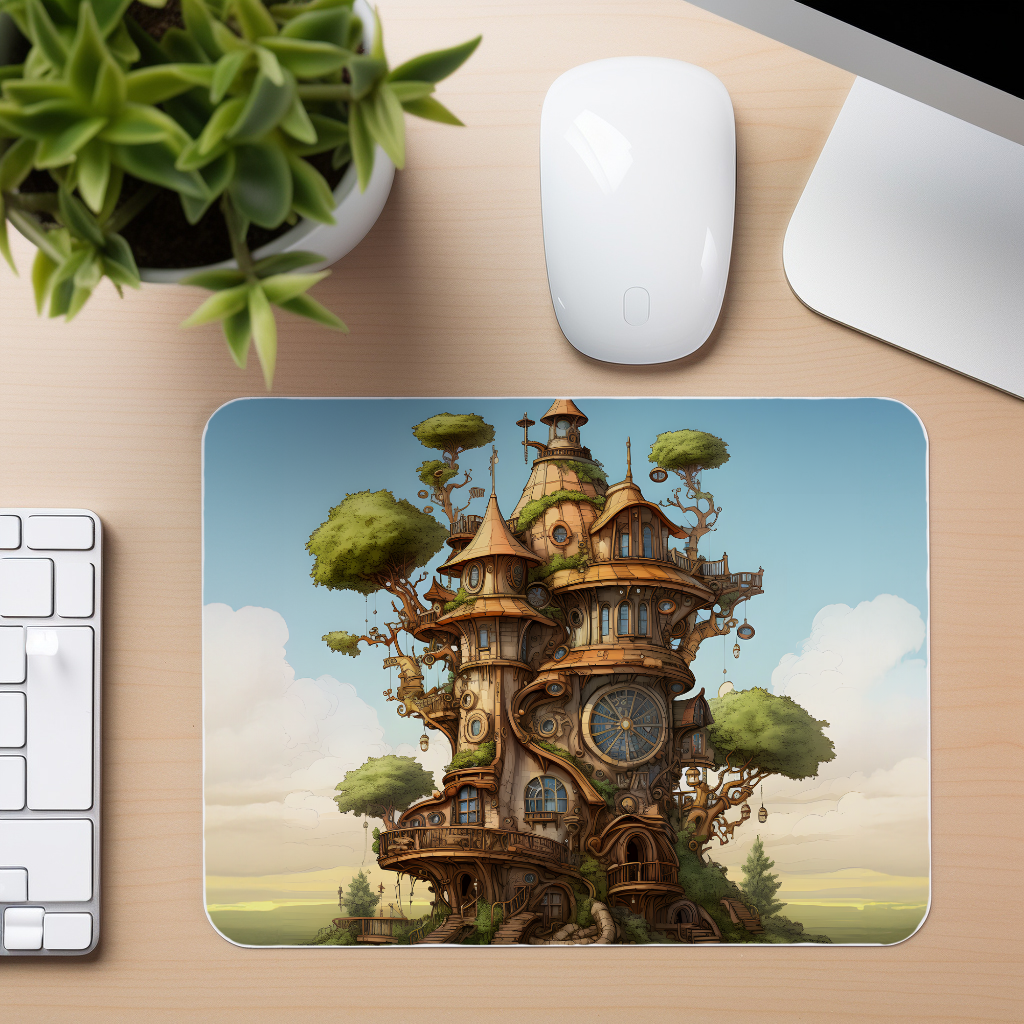 Fantasy Meadow Castle House - Mouse Pad