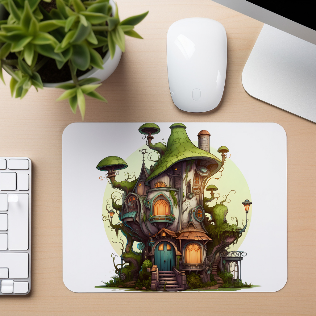 Fantasy Round Mushroom House - Mouse Pad