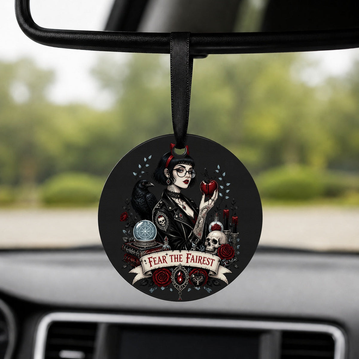 Fear the Fairest - Round Car Charm in black