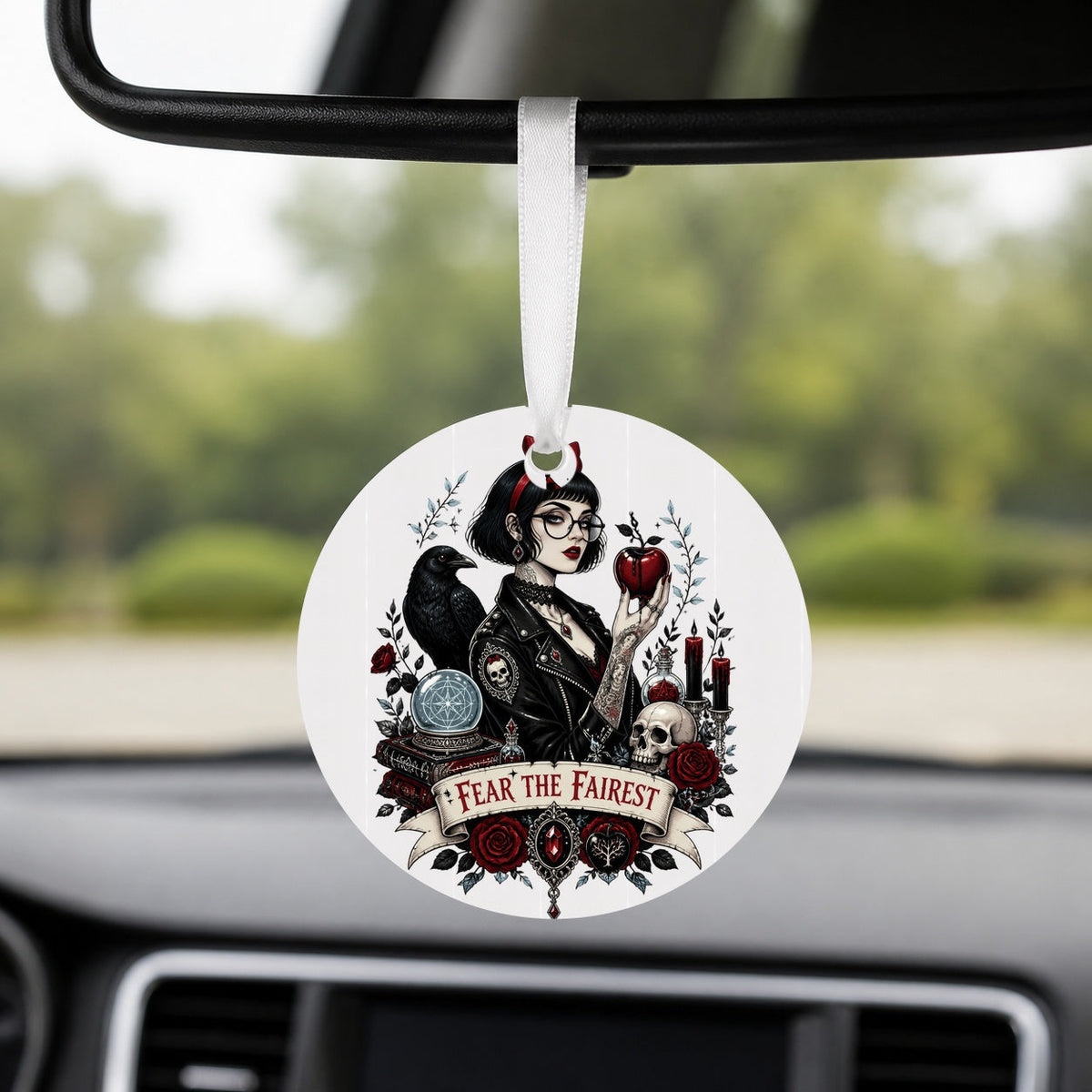 Fear the Fairest - Round Car Charm in white