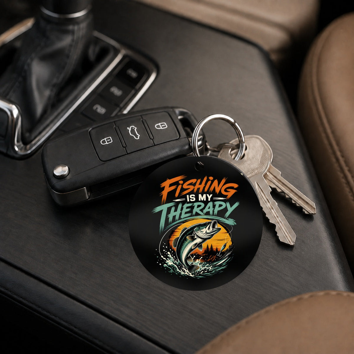 Fishing Therapy - Sunset Cast - Keychain in black