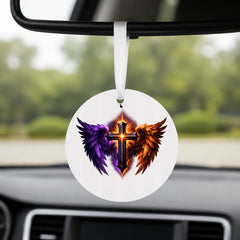 Flame and Shadow Cross - Round Car Charm in white