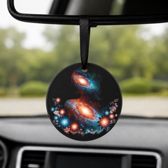 Floral Galaxy Woman Silhouette - Bright Florals - Round Car Charm in black