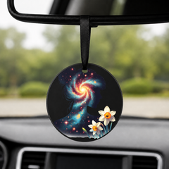 Floral Galaxy Woman Silhouette - Hearts - Round Car Charm in black