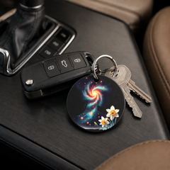 Floral Galaxy Woman Silhouette - Hearts - Keychain in black