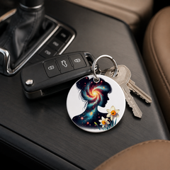 Floral Galaxy Woman Silhouette - Hearts - Keychain in white
