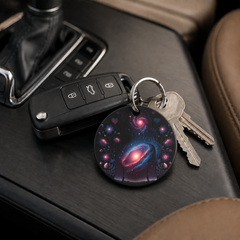 Floral Galaxy Woman Silhouette - Lavender - Keychain in black