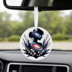 Floral Galaxy Woman Silhouette - Lily Of The Valley - Round Car Charm in white