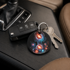 Floral Galaxy Woman Silhouette - Lotus Flowers - Keychain in black