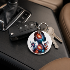Floral Galaxy Woman Silhouette - Lotus Flowers - Keychain in white