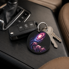 Floral Galaxy Woman Silhouette - Pink Roses - Keychain in black