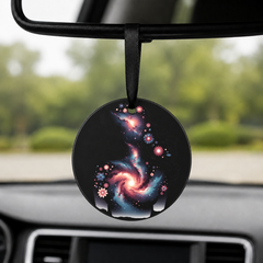 Floral Galaxy Woman Silhouette - Poppies - Round Car Charm in black