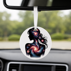 Floral Galaxy Woman Silhouette - Poppies - Round Car Charm in white