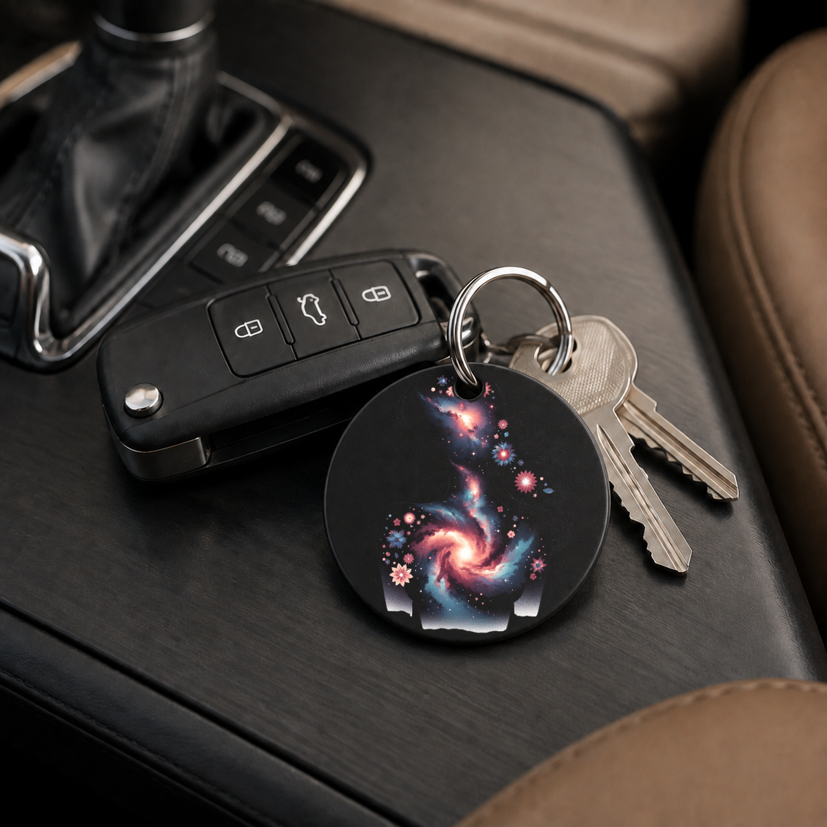 Floral Galaxy Woman Silhouette - Poppies - Keychain in black