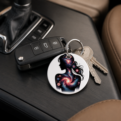 Floral Galaxy Woman Silhouette - Poppies - Keychain in white