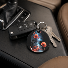 Floral Galaxy Woman Silhouette - Red Poppies - Keychain in black
