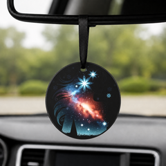 Floral Galaxy Woman Silhouette - Spiral Hearts - Round Car Charm in black