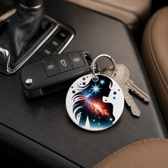 Floral Galaxy Woman Silhouette - Spiral Hearts - Keychain in white