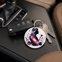 Floral Galaxy Woman Silhouette - Star Halo - Keychain in white