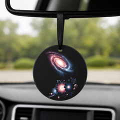 Floral Galaxy Woman Silhouette - White Daisies - Round Car Charm in black