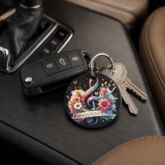 Floral Treble Clef - Pink Blossoms - Keychain in black