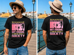 Forced To Pause My Anime Quote 1 - Men's T-Shirt in black, showing front and back print placement choices