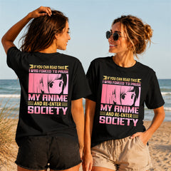 Forced To Pause My Anime Quote 1 - Women's T-Shirt in black, showing front and back print placement choices