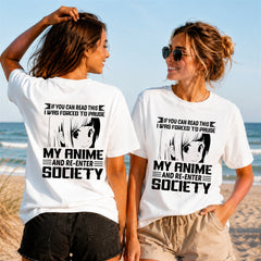 Forced To Pause My Anime Quote 2 - Women's T-Shirt in white, showing front and back print placement choices