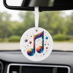Galaxy Music Note Sphere - Round Car Charm in white