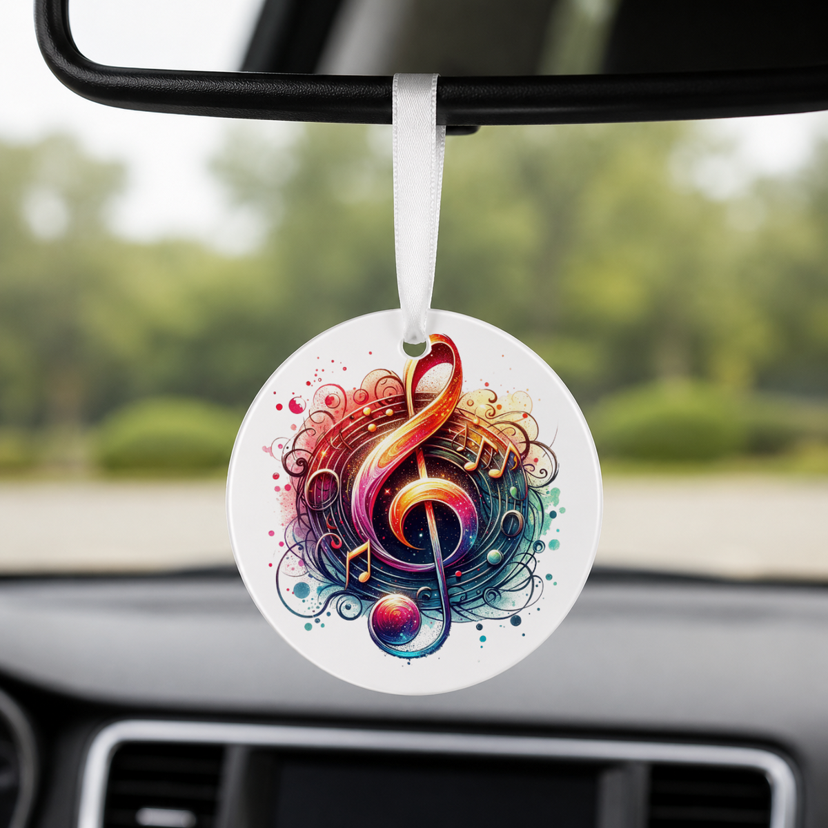 Galaxy Treble Clef - Splash - Round Car Charm in white