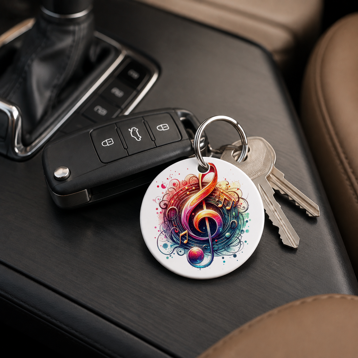 Galaxy Treble Clef - Splash - Keychain in white