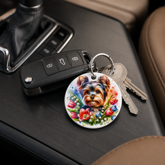 German Shepherd With Tulips - Keychain in white