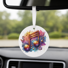 Gold Music Notes Disco Balls - Round Car Charm in white