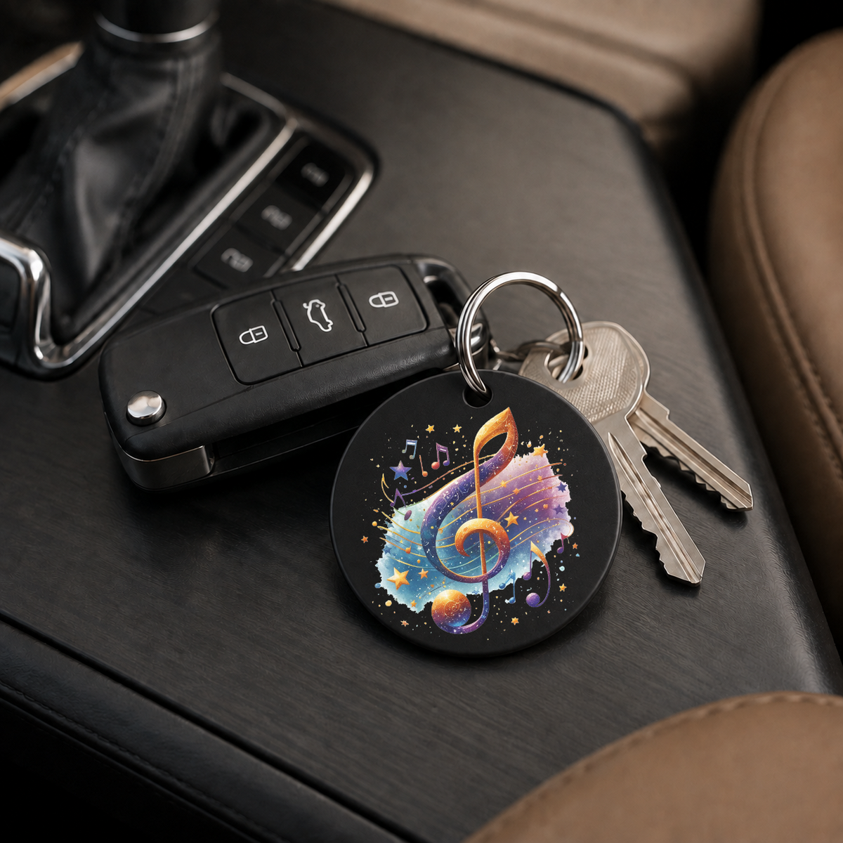 Golden Treble Clef Galaxy Swirl - Keychain in black