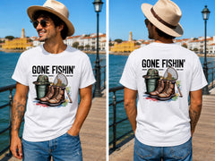 Gone Fishin' Gear - Men's T-Shirt in white, showing alternative front or back print placement